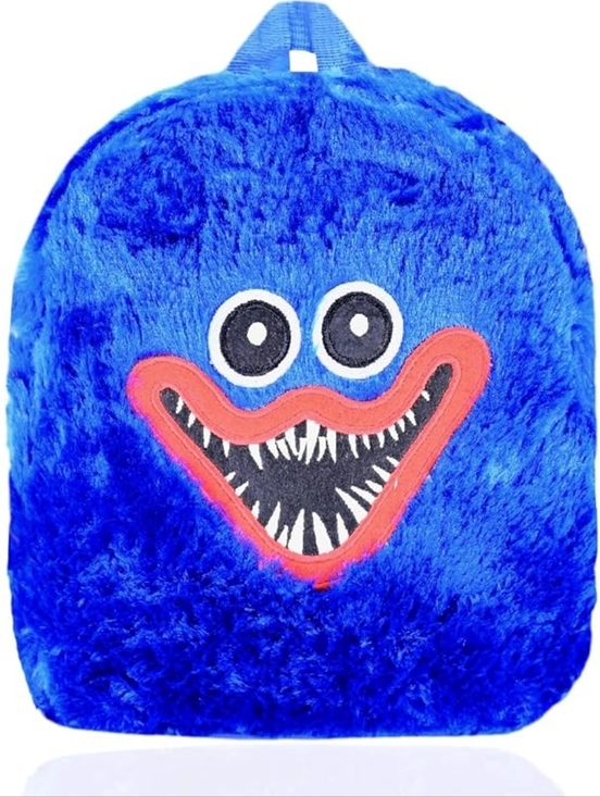 Other - Huggy Wuggy Blue Fuzzy Character Backpack with Red Mouth Accent Backpack